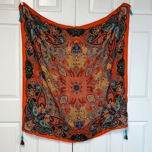 Large Scarf Silk like fabric, Gypsy ,Morrocan colors